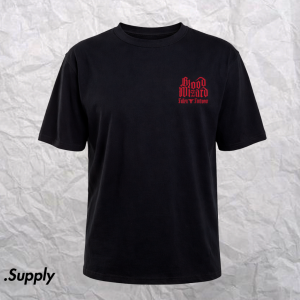 FALLEN OUTER REALMS TEE	BLACK BLUE RED BLOOD WIZARD